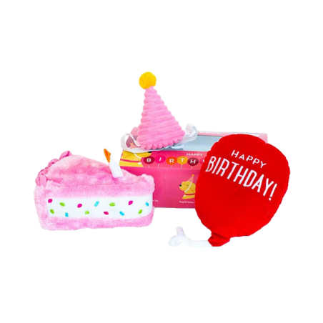 jouet d occupation original pour chien chiot peluche zippypaws  Birthday Box - Pink